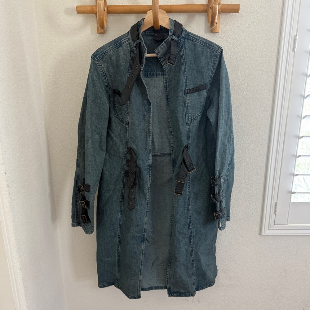 Vintage Y2K FUBU “fatty girl” denim leather belted coat steampunk grunge size XL - Picture 6 of 10